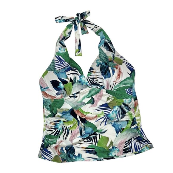 LA BLANCA In The Moment Goddess Tankini Swim Top Size 12 Halter Tropical Foliage - Picture 3 of 7